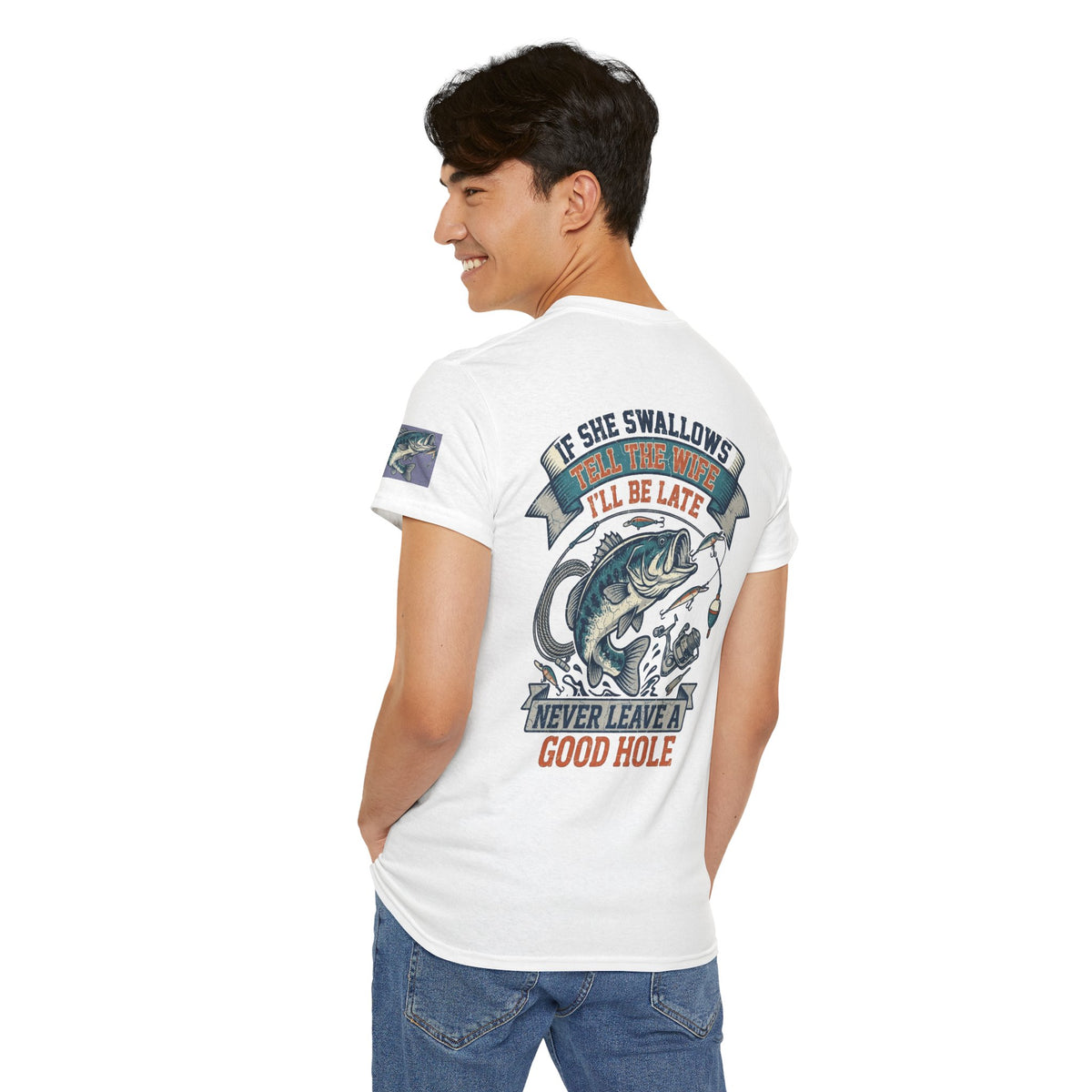 Color: White | Never Leave A Good Hole Premium Graphic Tee
