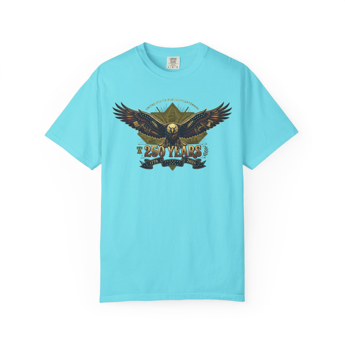 Color: Lagoon Blue | USA 250 Years Unisex Garment-Dyed Tee