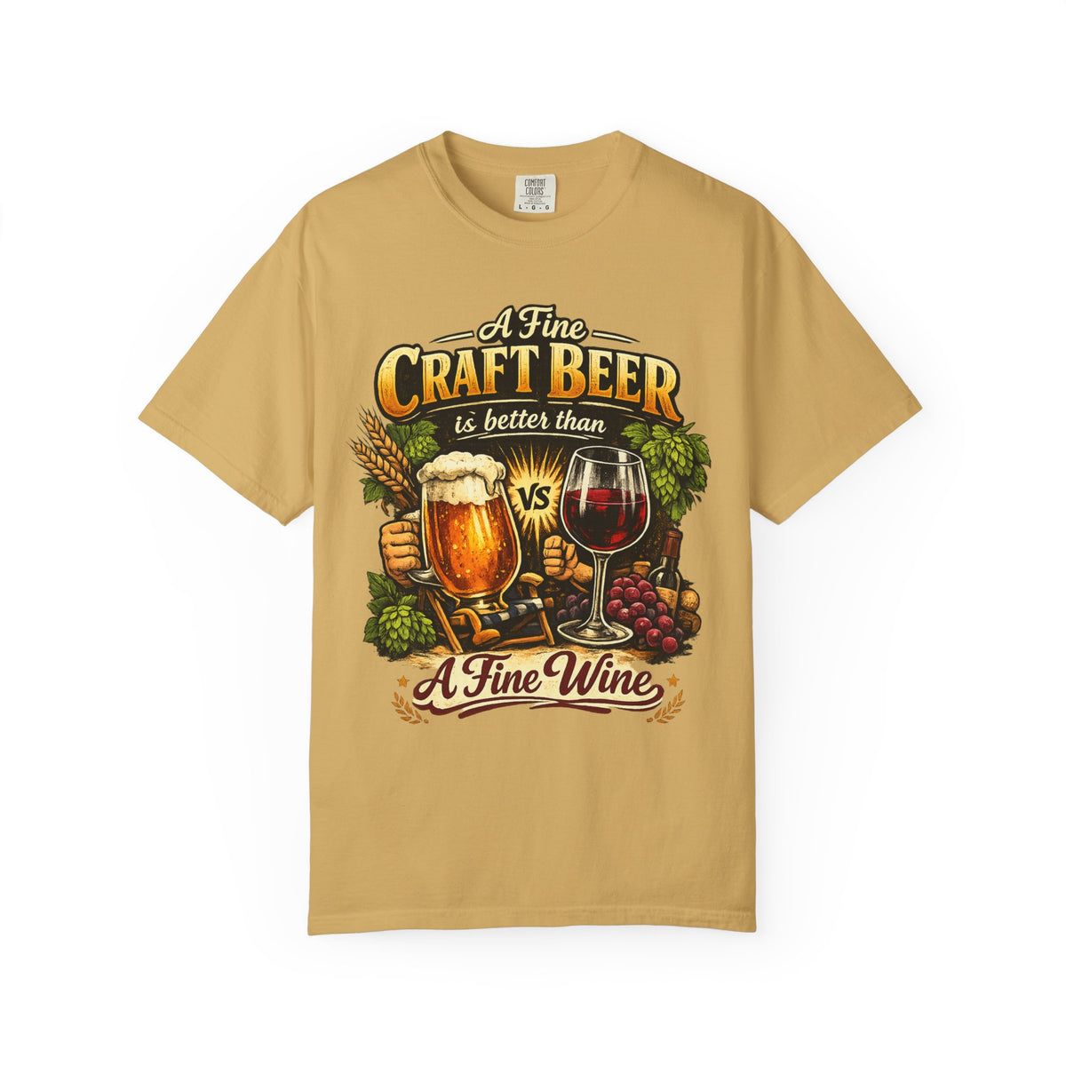 Color: Mustard | Craft Beer Better Than Wine Unisex Garment-Dyed Tee