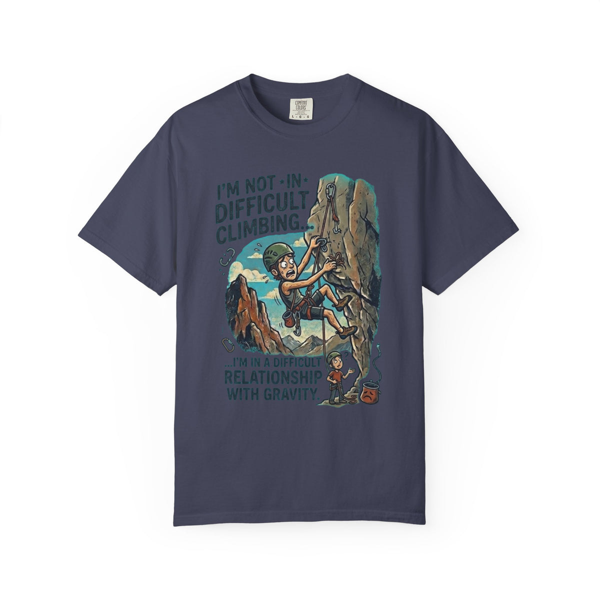 Color: Denim | Difficult Climbing Unisex Garment-Dyed Tee