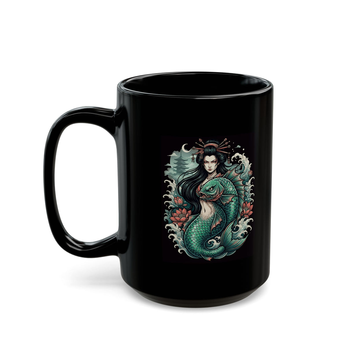 "Ningyo (Japanese Folklore)" Black Ceramic Mug