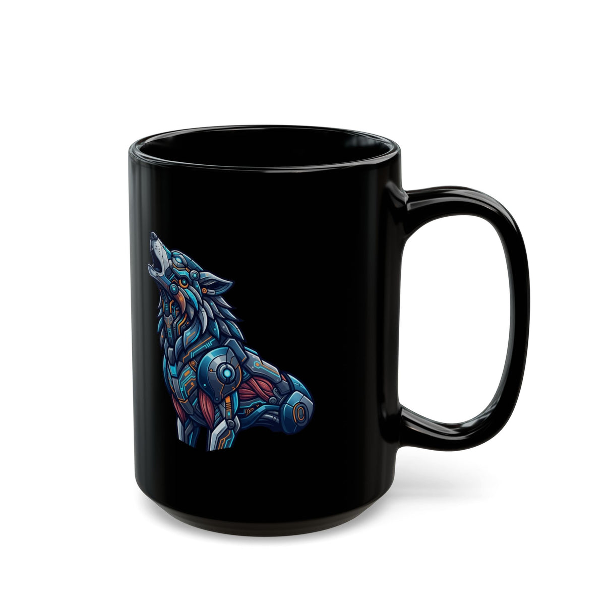 "Cyber Wolf" Black Ceramic Mug