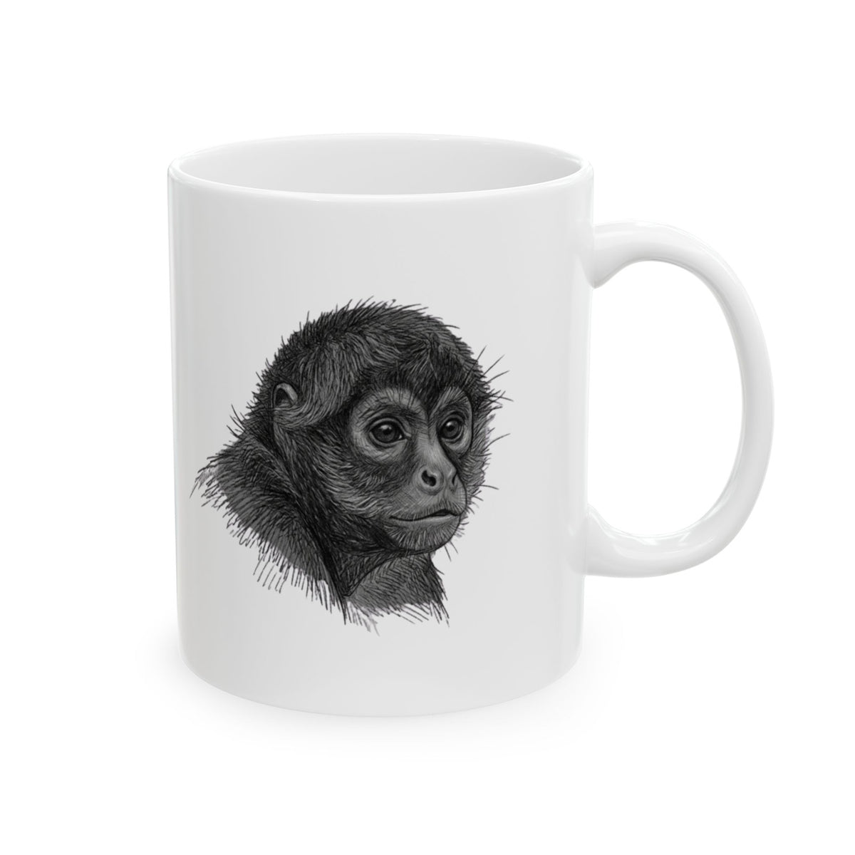 "Pencil Sketch Art Spider Monkey" White Ceramic Mug — Graphic