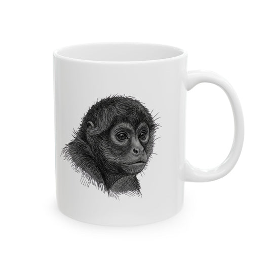 "Pencil Sketch Art Spider Monkey" White Ceramic Mug — Graphic