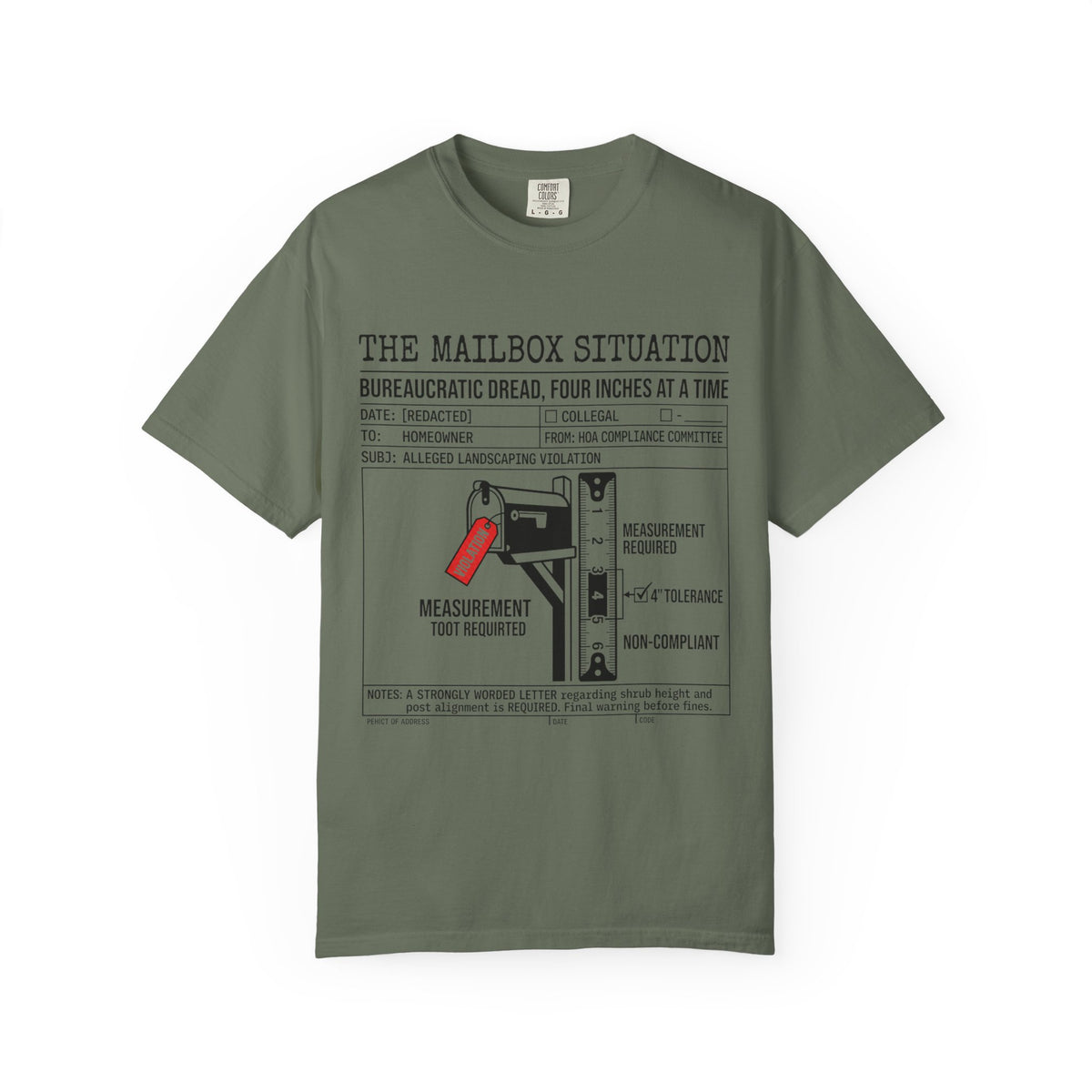 Color: Moss | Mailbox Situation Unisex Garment-Dyed Tee