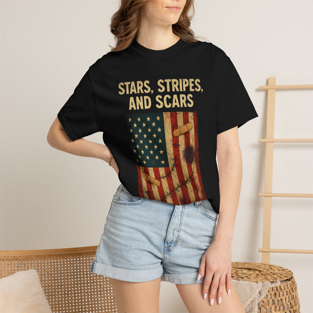 "STARS, STRIPES, AND SCARS" Unisex Garment-Dyed T-shirt