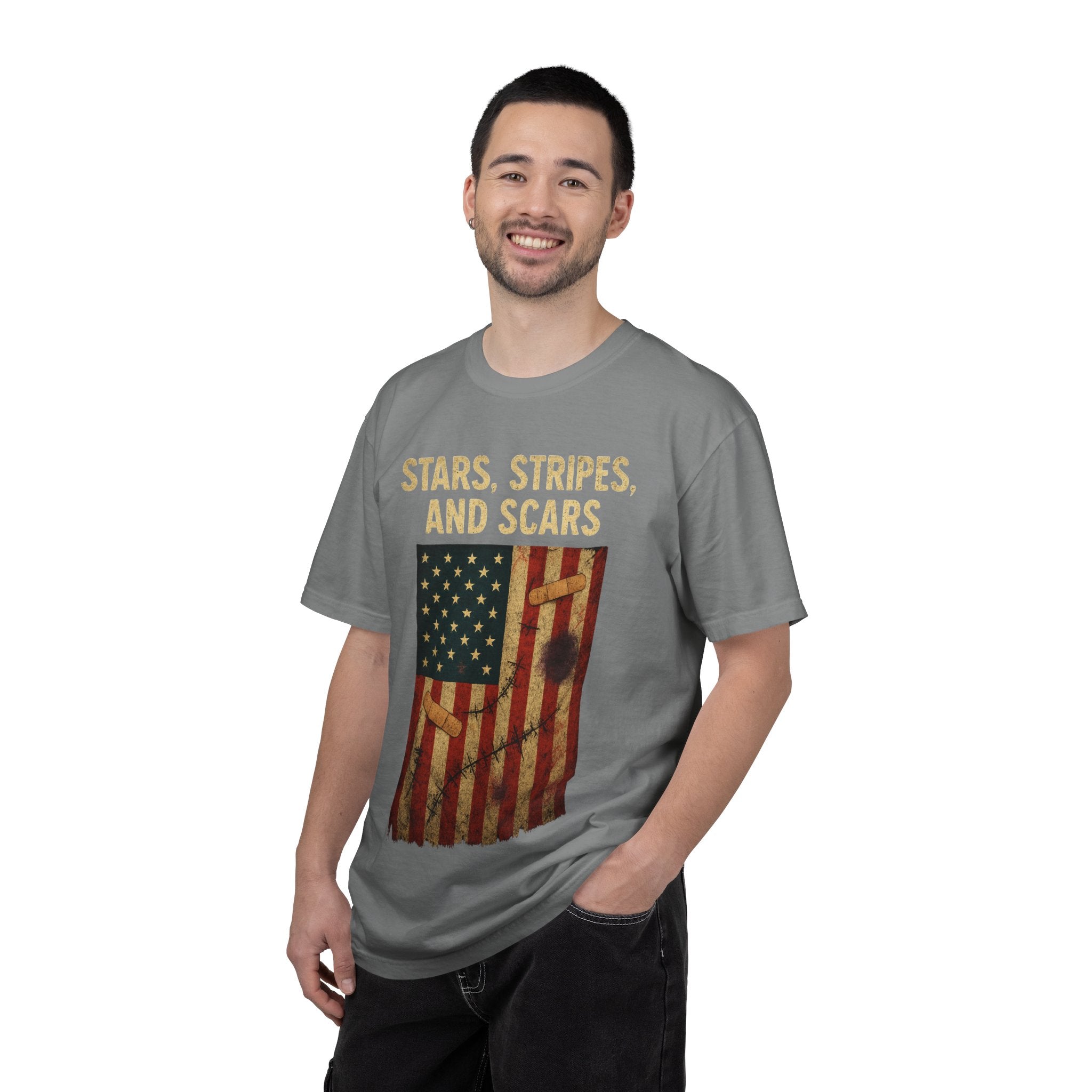 "STARS, STRIPES, AND SCARS" Unisex Garment-Dyed T-shirt
