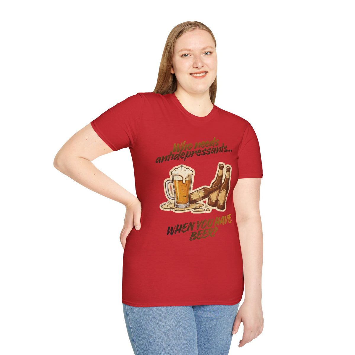 Color: Red | Beer Graphic T-Shirt — Who Needs Antidepressants When You Have Beer? Retro Pint Design