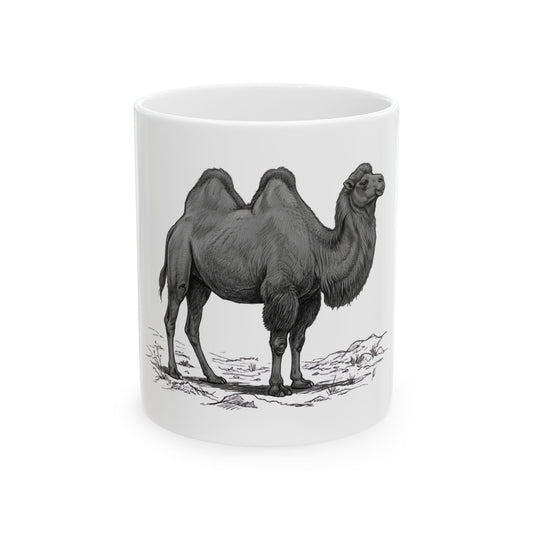 "Pencil Sketch Art Camel" White Ceramic Mug