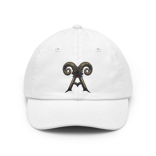 Color: White | Floral Monogram Aries Dad Hat — Graphic