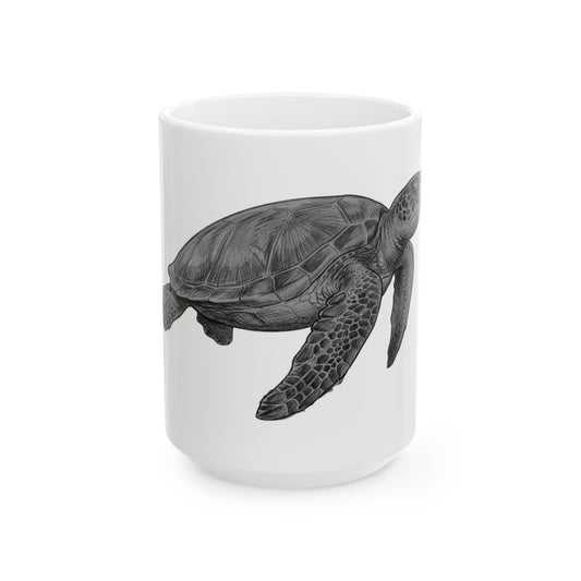 "Pencil Sketch Art Sea Turtle" White Ceramic Mug