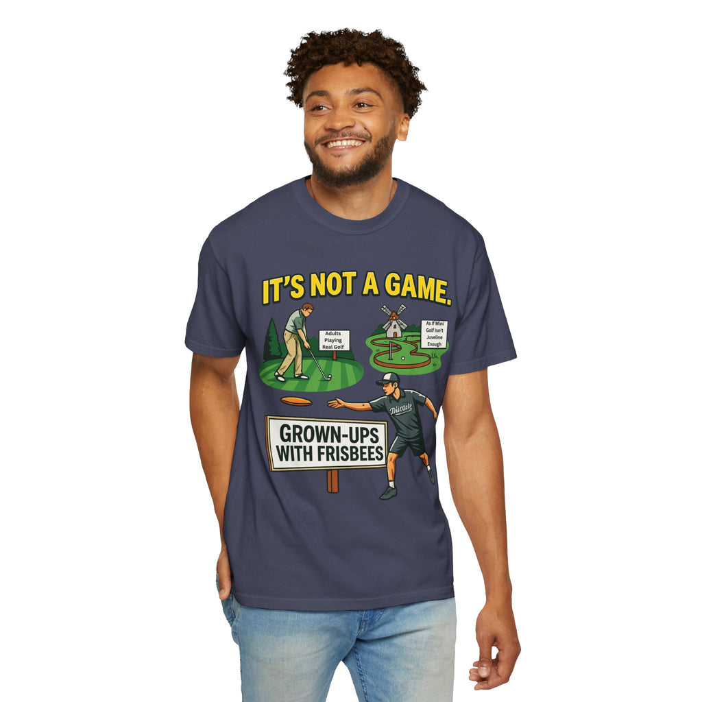 "Grown Ups With Frisbees" Unisex Garment-Dyed T-shirt