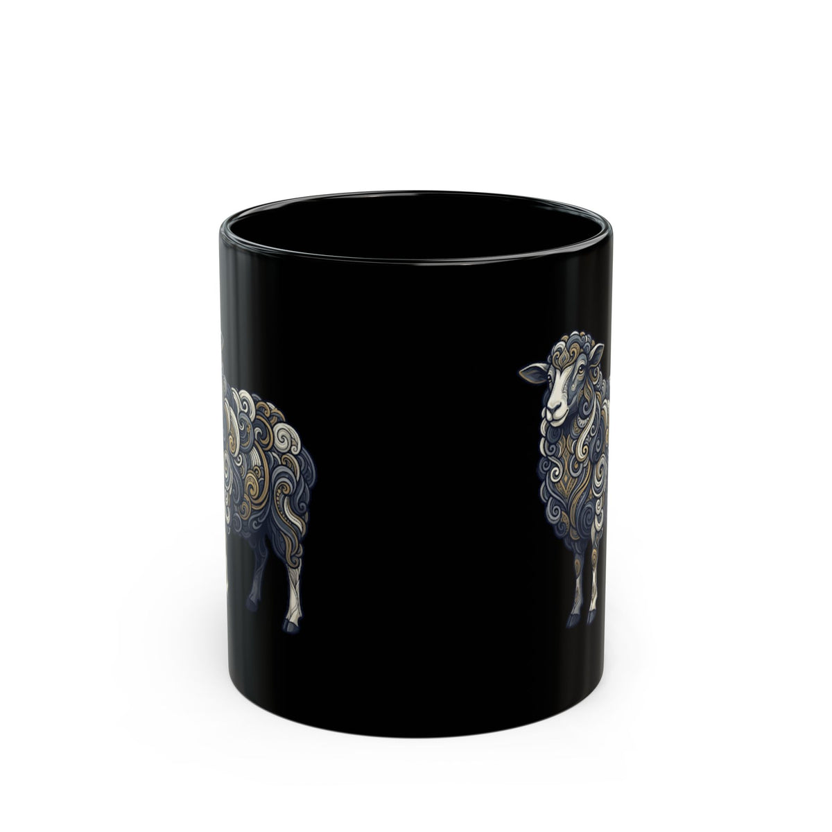 "Barnyard Sheep" Black Ceramic Mug