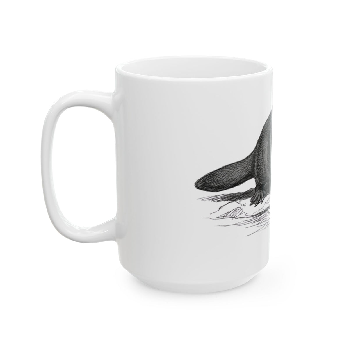 "Pencil Sketch Art Platypus" White Ceramic Mug