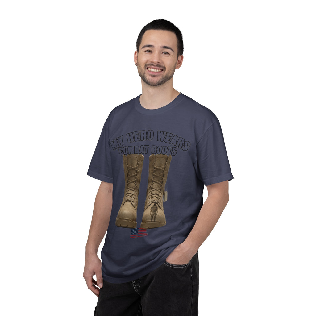 "My Hero Wears Combat Boots" Unisex Garment-Dyed T-shirt
