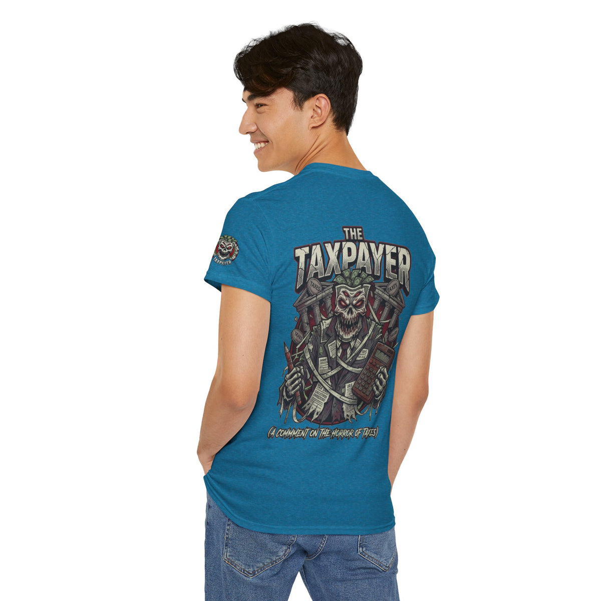 Color: Antique Sapphire | Horror of Taxes Premium Graphic Tee