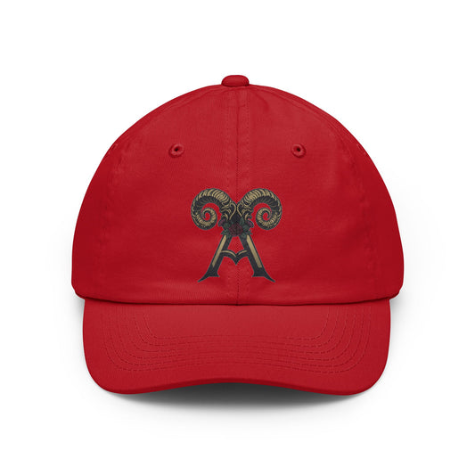 Color: Red | Floral Monogram Aries Dad Hat — Graphic