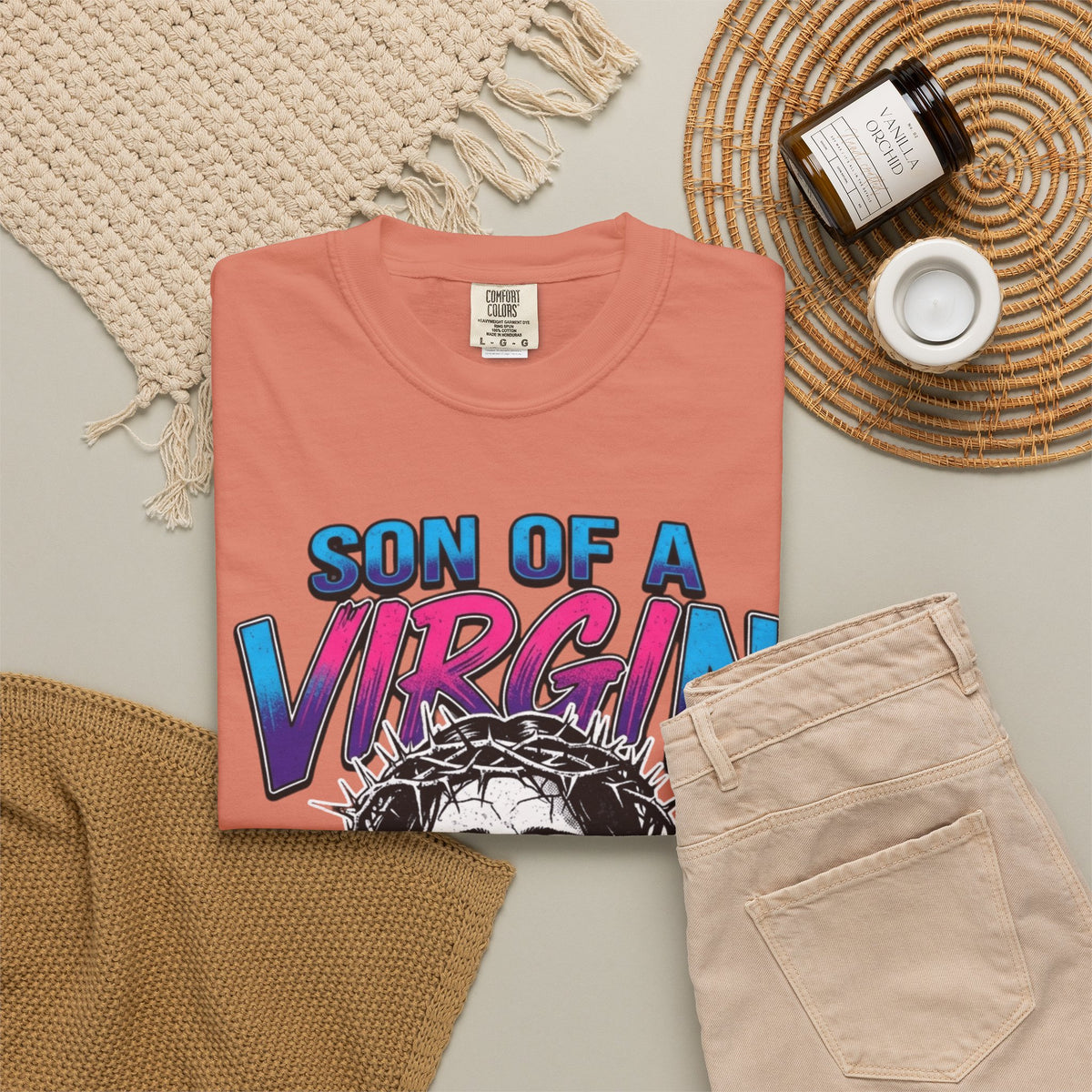 "Good Book Series - Son of A Virgin" Unisex Garment-Dyed Tee