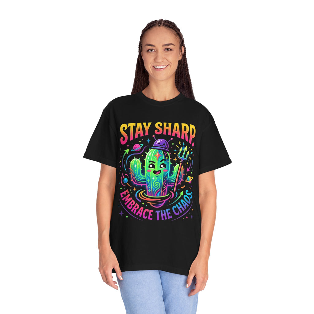 "Stay Sharp Embrace the Chaos" Unisex Garment-Dyed Tee