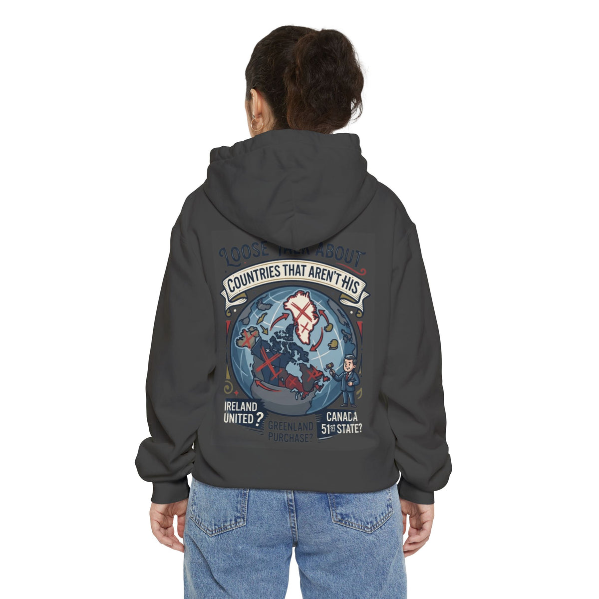 Color: Pepper | Loose Talk About Countries That Aren't His Garment-Dyed Hoodie