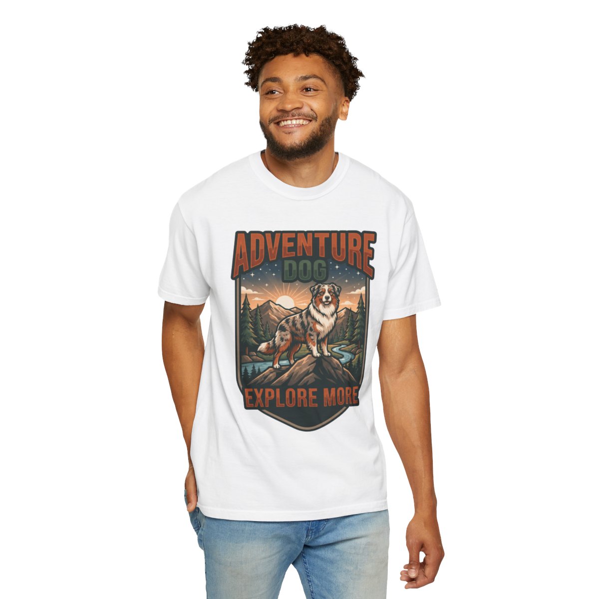 Color: White | Adventure Dog Unisex Garment-Dyed Tee