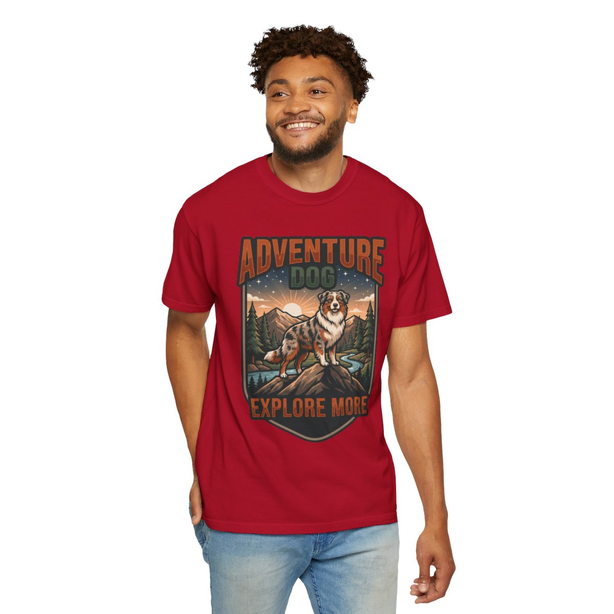Color: Red | Adventure Dog Unisex Garment-Dyed Tee