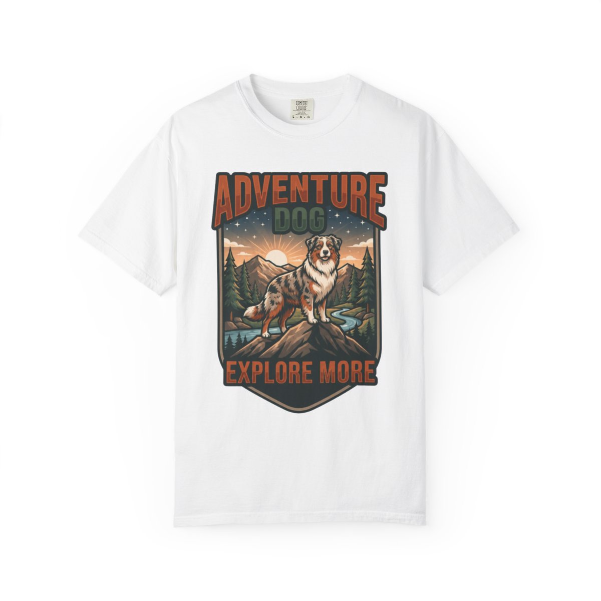 Color: White | Adventure Dog Unisex Garment-Dyed Tee
