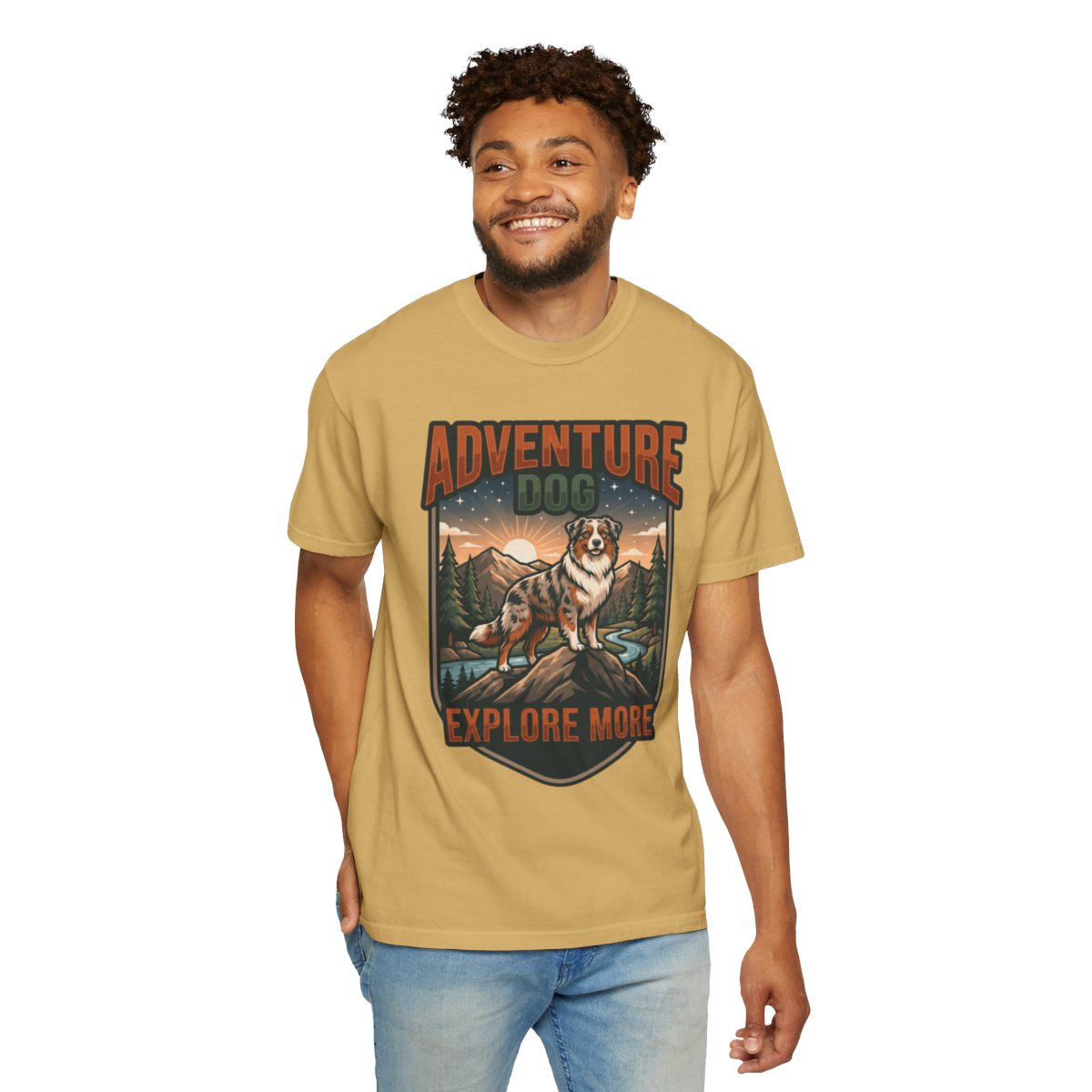 Color: Mustard | Adventure Dog Unisex Garment-Dyed Tee