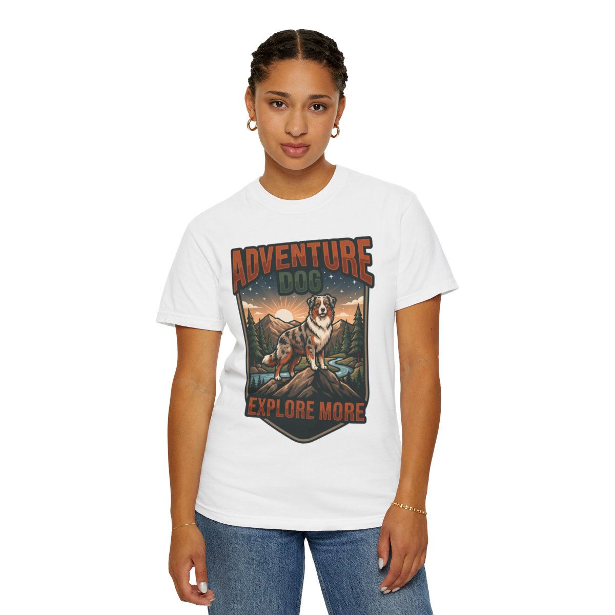 Color: White | Adventure Dog Unisex Garment-Dyed Tee