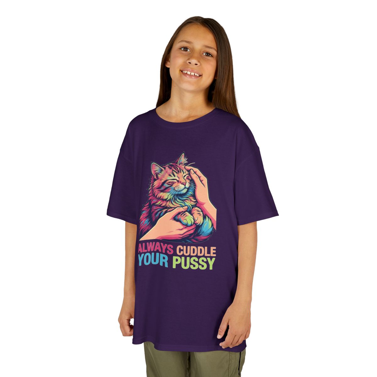 Color: Purple | Always Cuddle Your Pussy Kids Tee