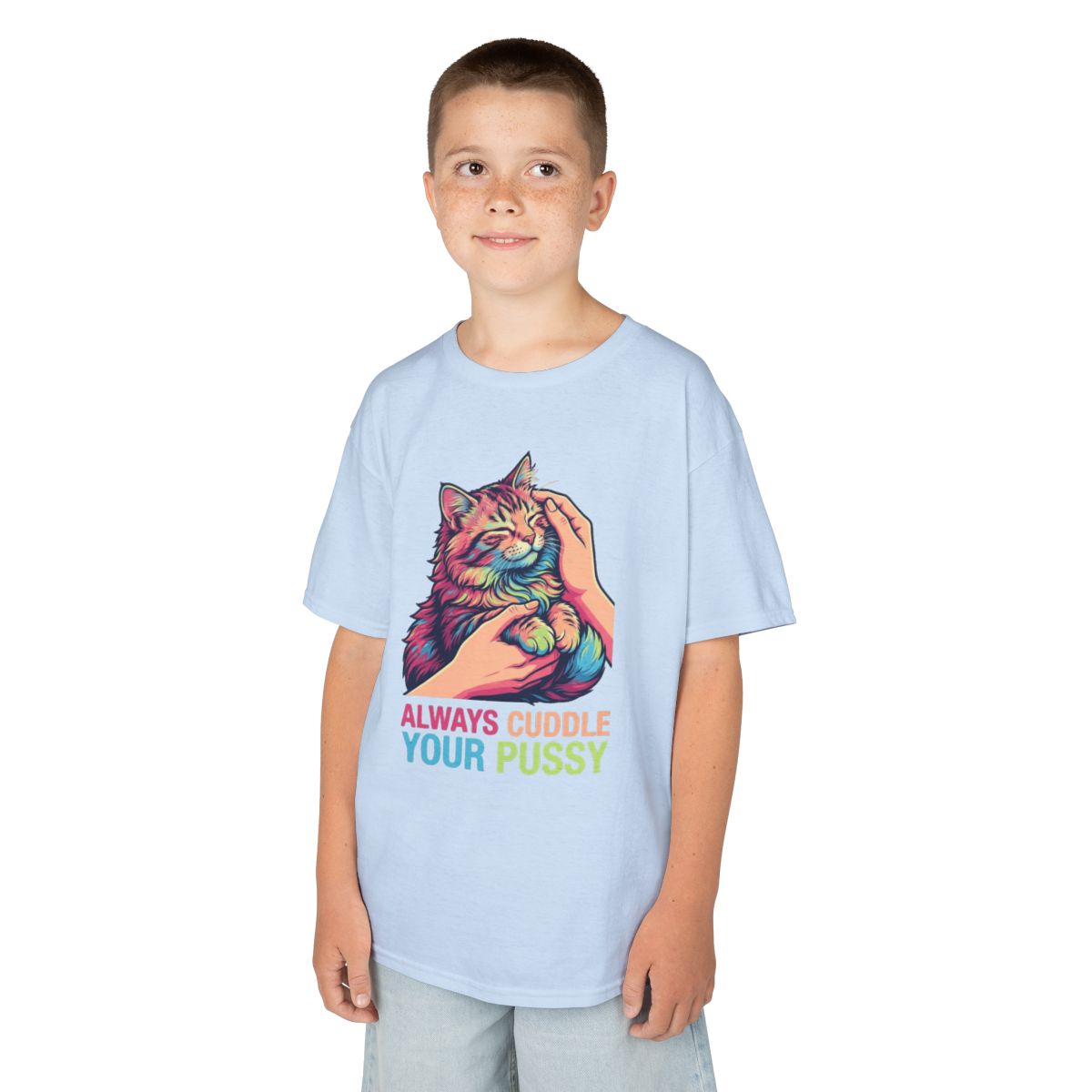 Color: Light Blue | Always Cuddle Your Pussy Kids Tee