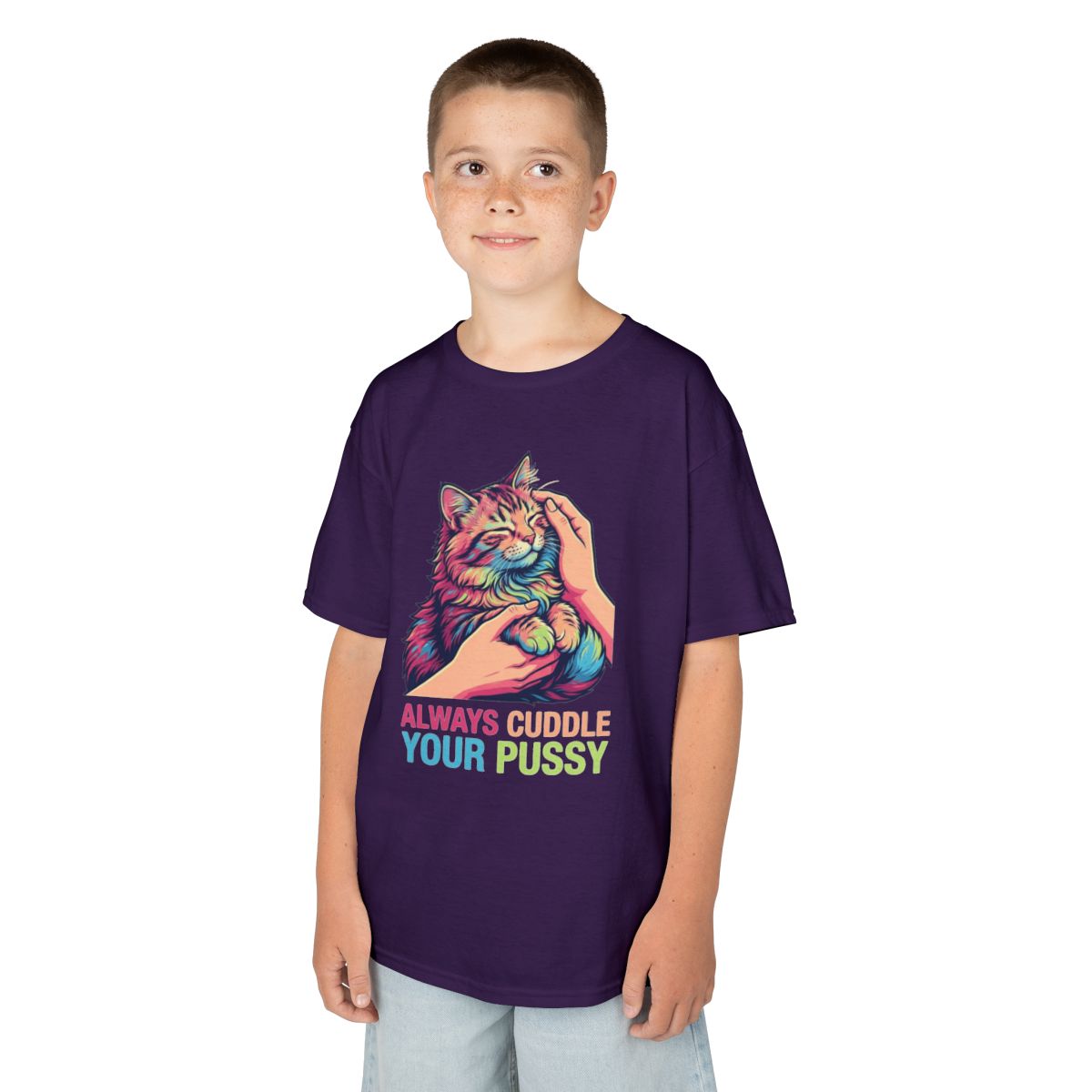 Color: Purple | Always Cuddle Your Pussy Kids Tee