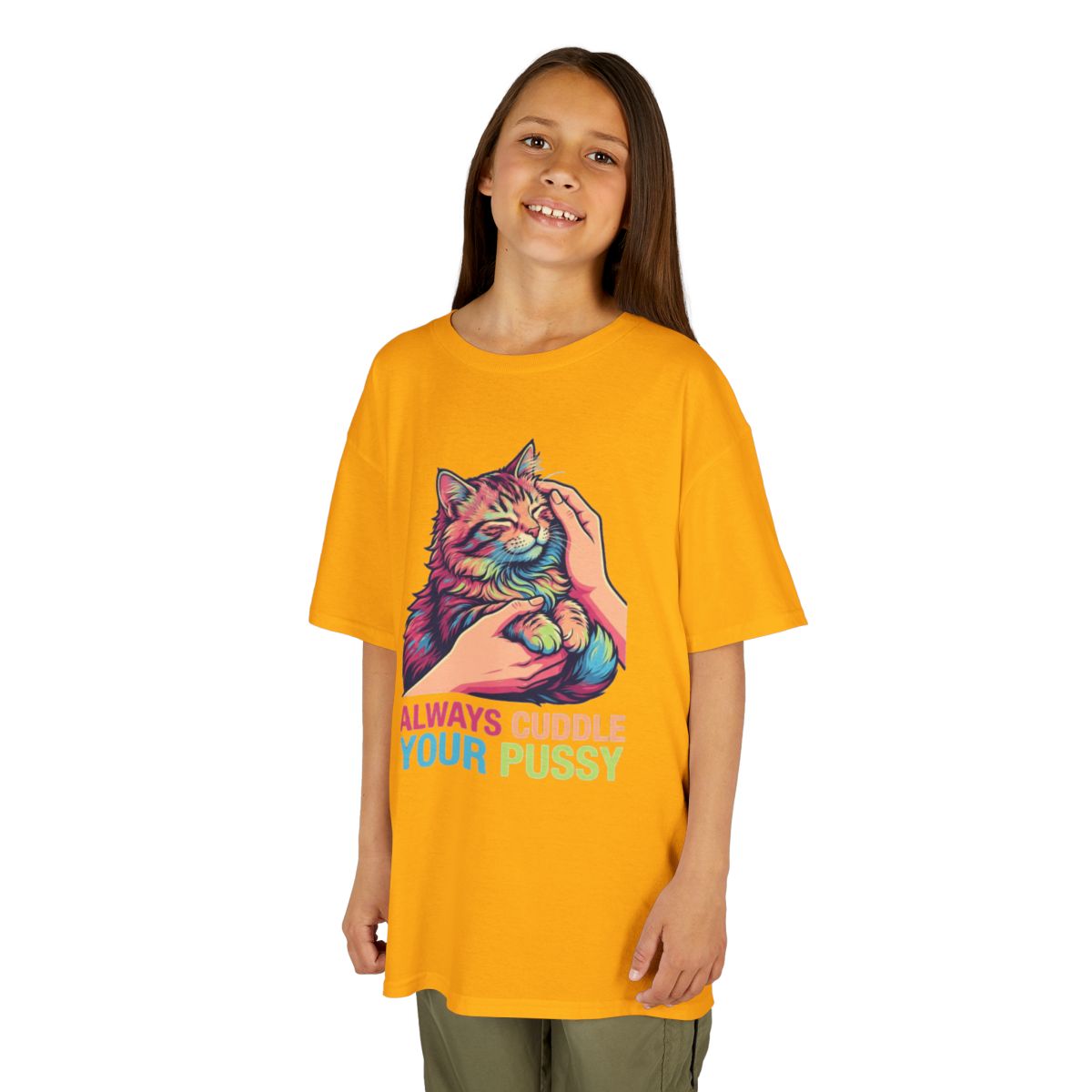 Color: Gold | Always Cuddle Your Pussy Kids Tee
