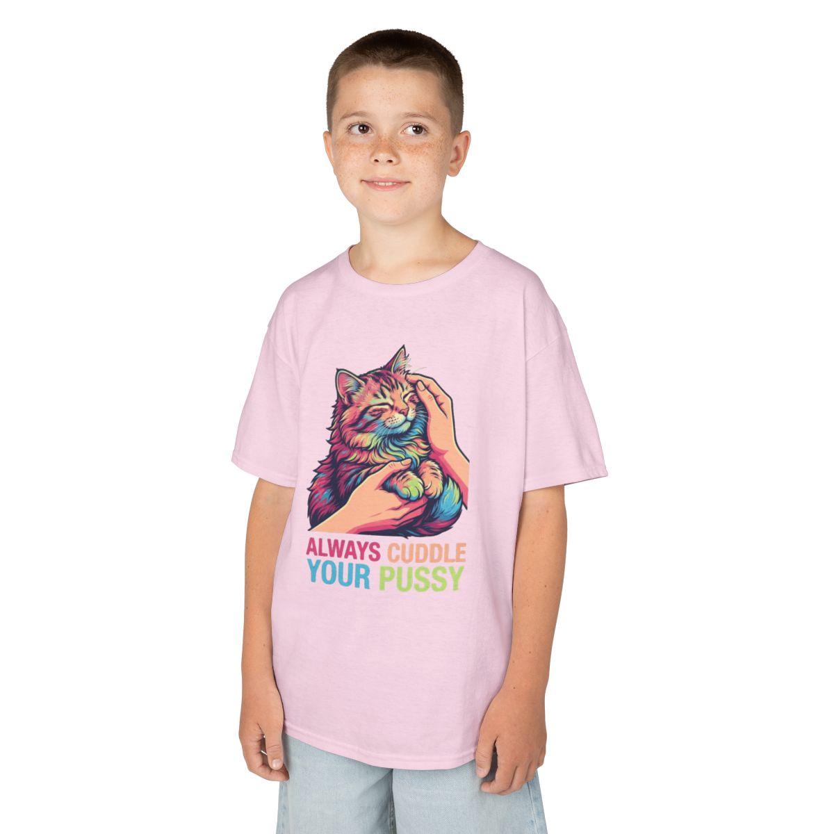 Color: Light Pink | Always Cuddle Your Pussy Kids Tee