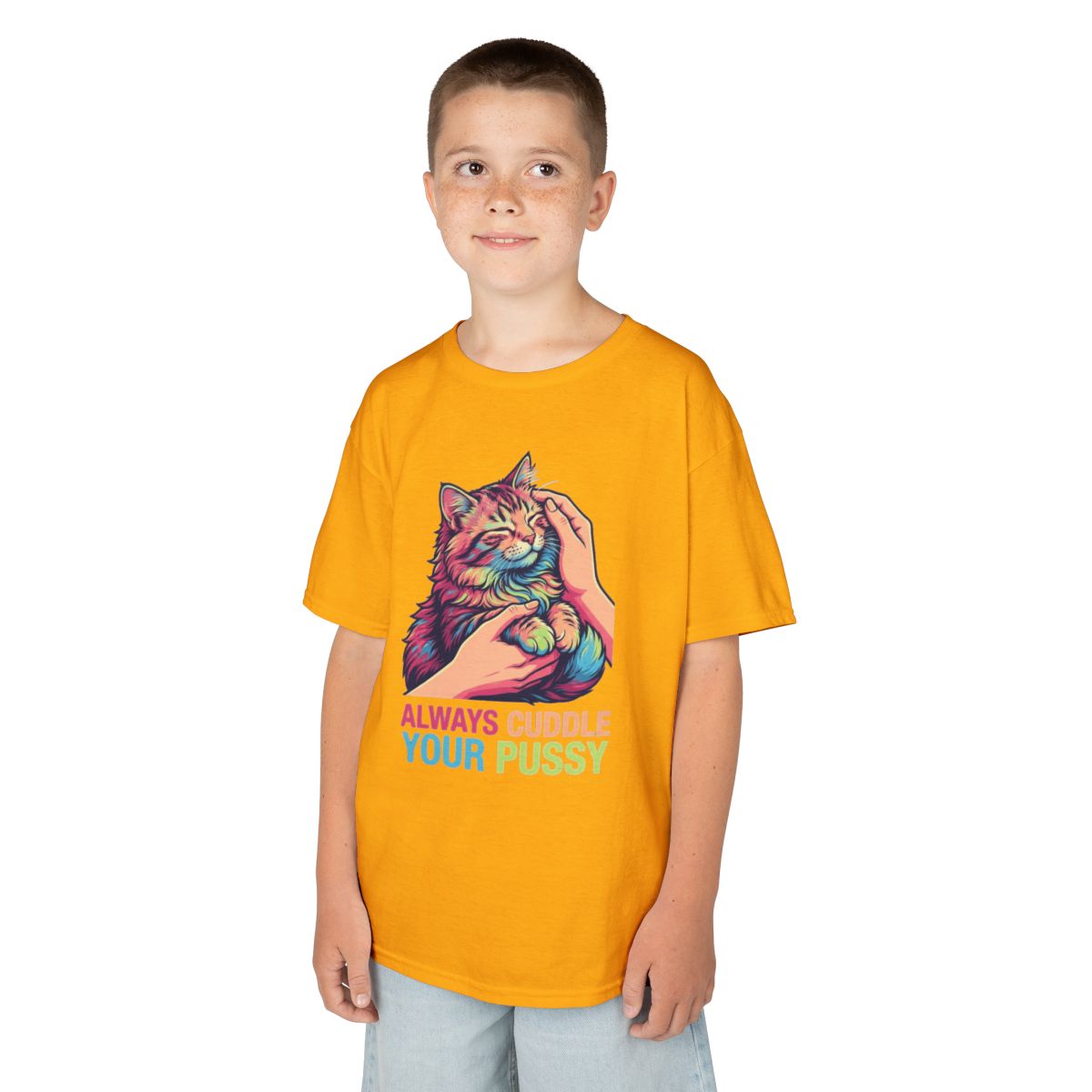 Color: Gold | Always Cuddle Your Pussy Kids Tee
