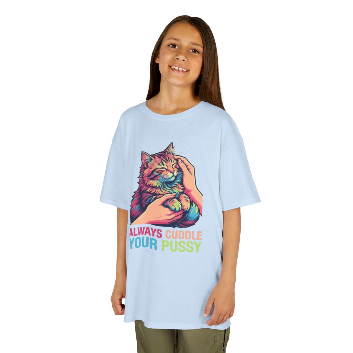 Color: Light Blue | Always Cuddle Your Pussy Kids Tee