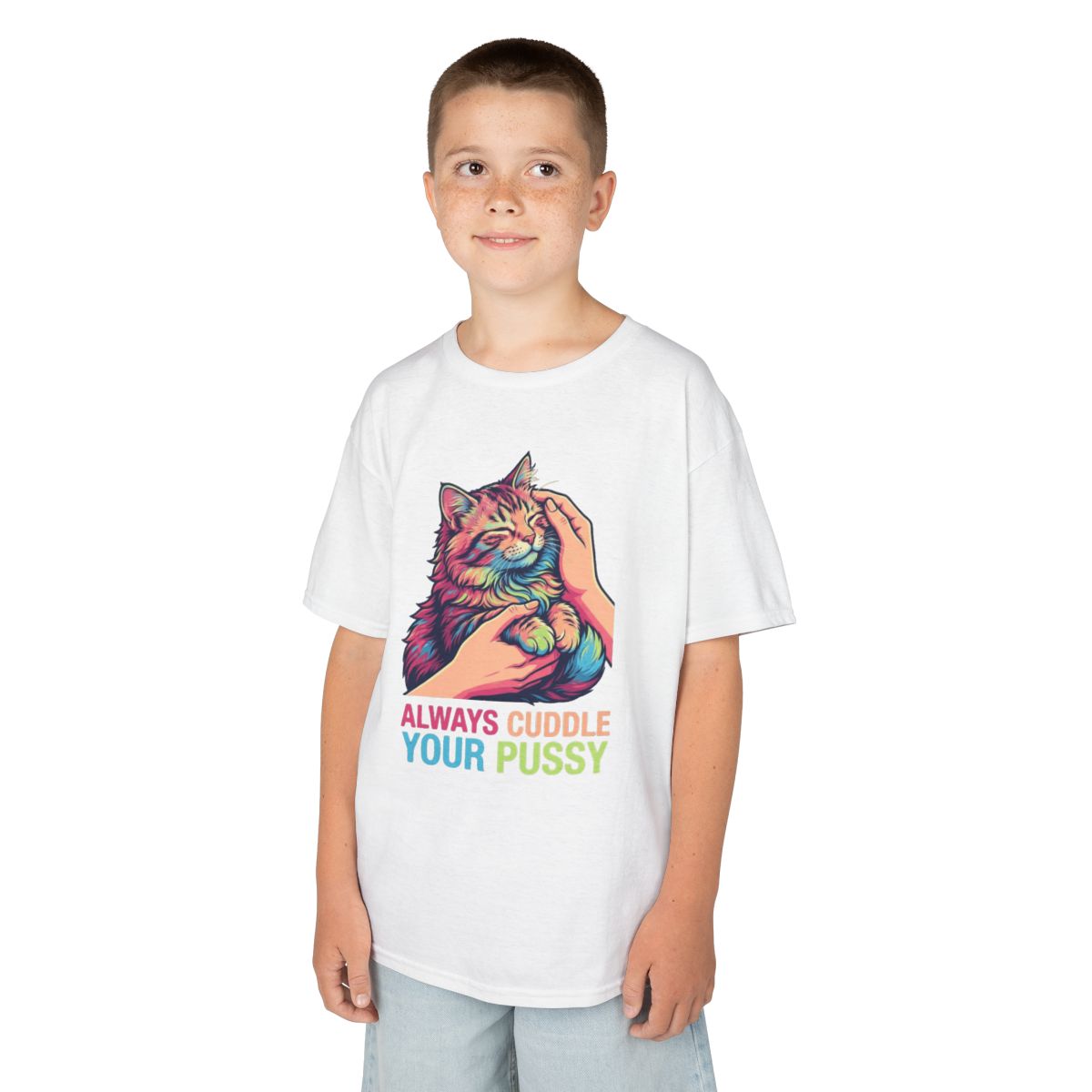 Color: White | Always Cuddle Your Pussy Kids Tee