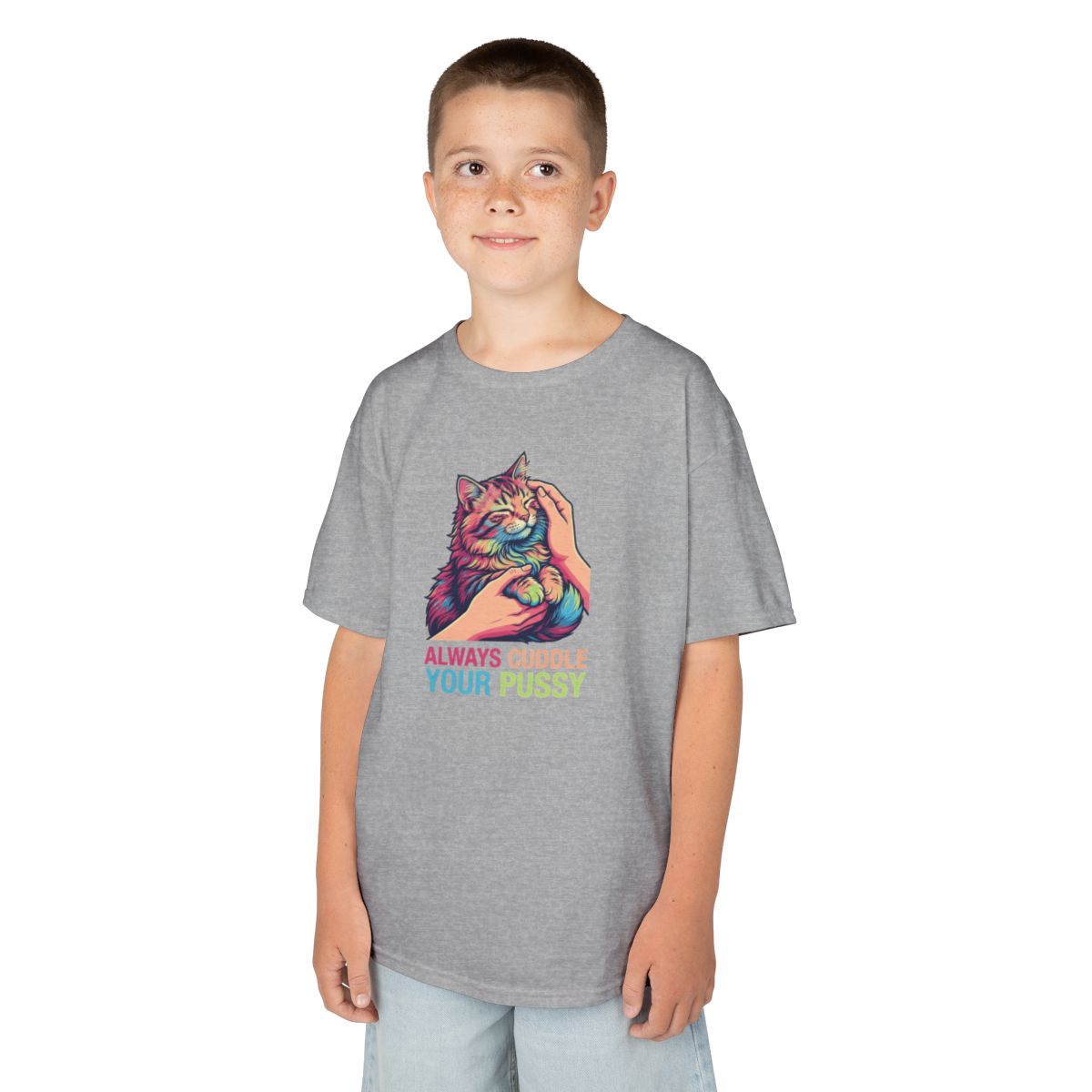Color: Sport Grey | Always Cuddle Your Pussy Kids Tee