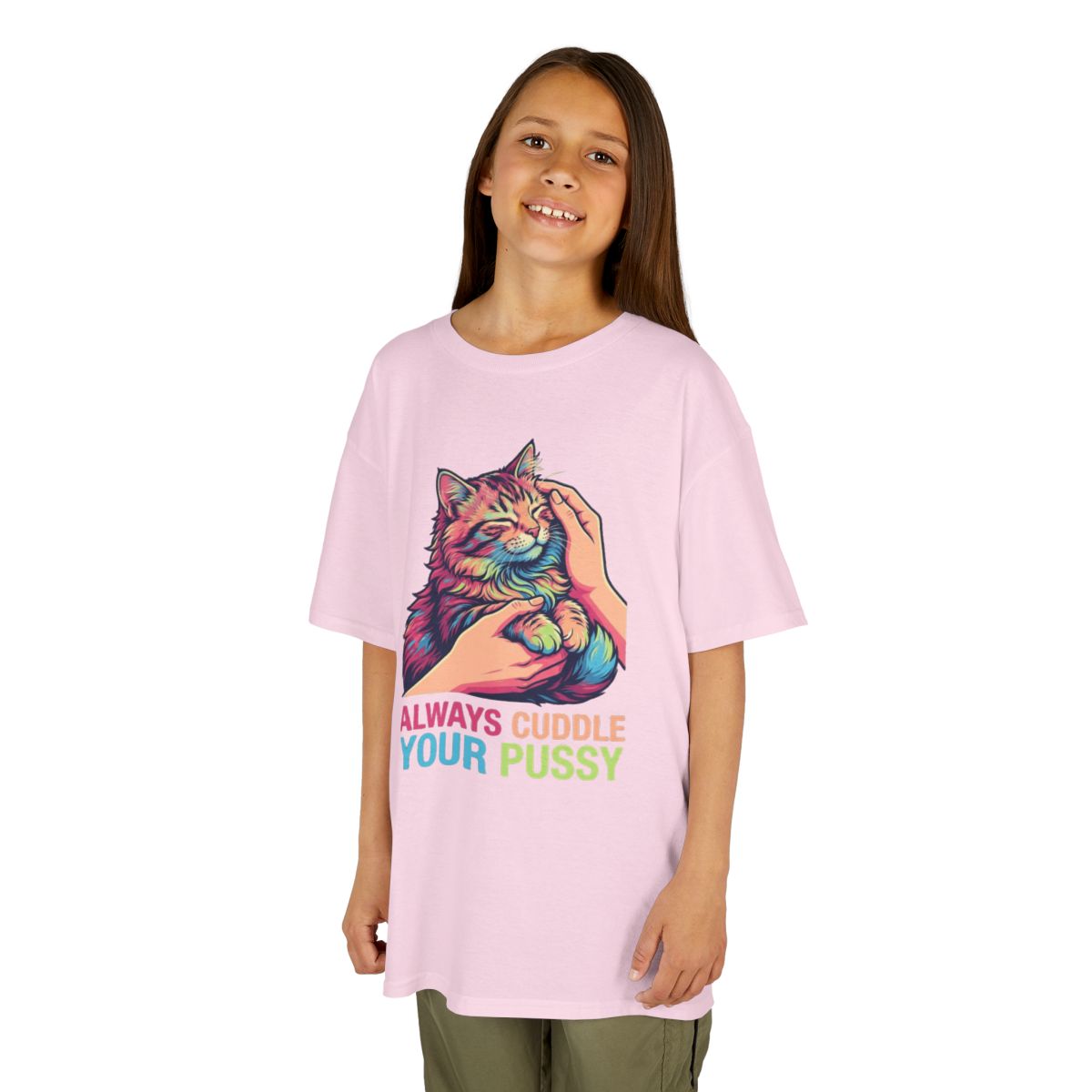 Color: Light Pink | Always Cuddle Your Pussy Kids Tee