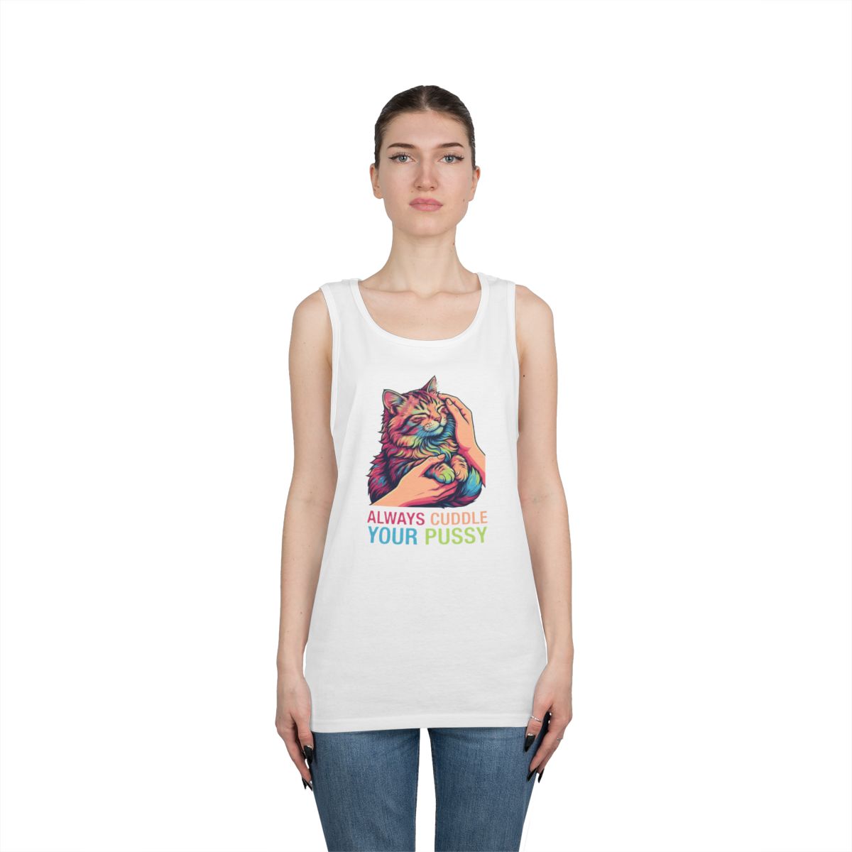 Color: White | Always Cuddle Your Pussy Tank Top