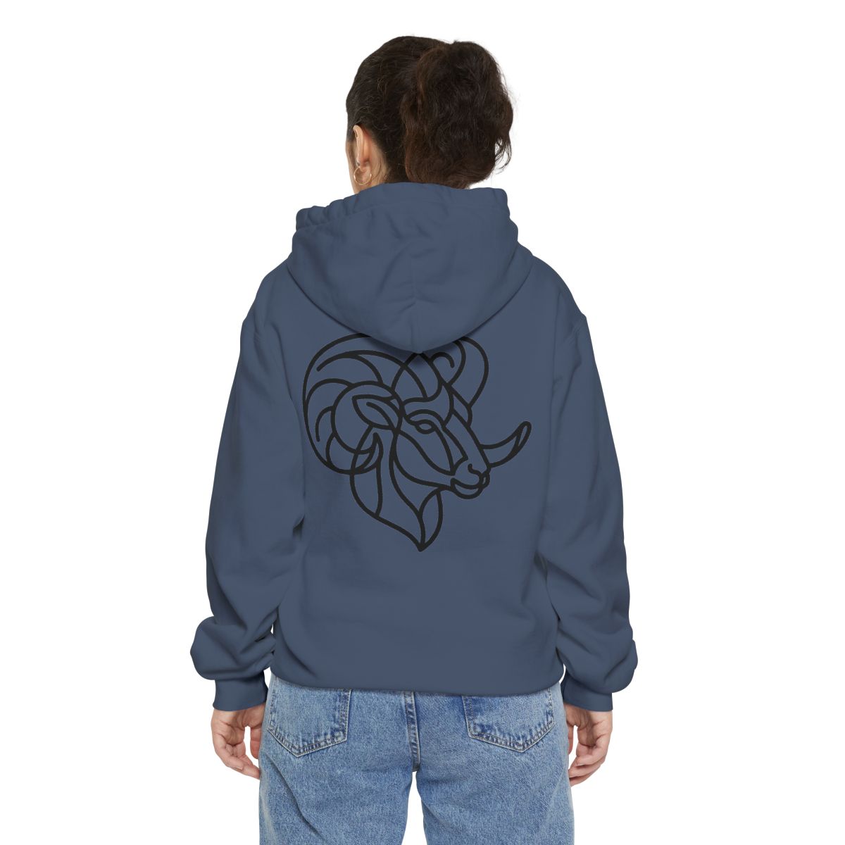 Color: Denim | Aries The Minimalist Ram Garment-Dyed Hoodie