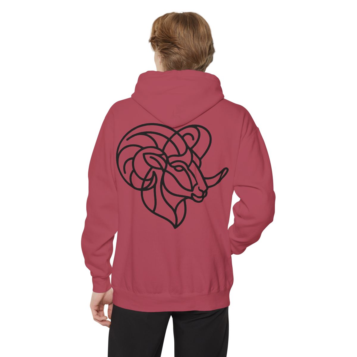 Color: Crimson | Aries The Minimalist Ram Garment-Dyed Hoodie