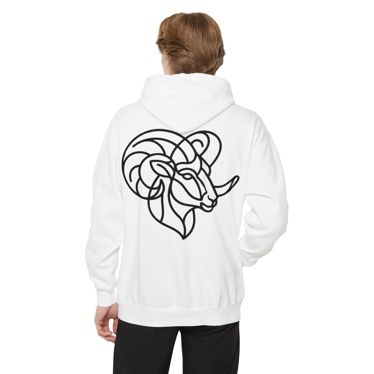 Color: White | Aries The Minimalist Ram Garment-Dyed Hoodie
