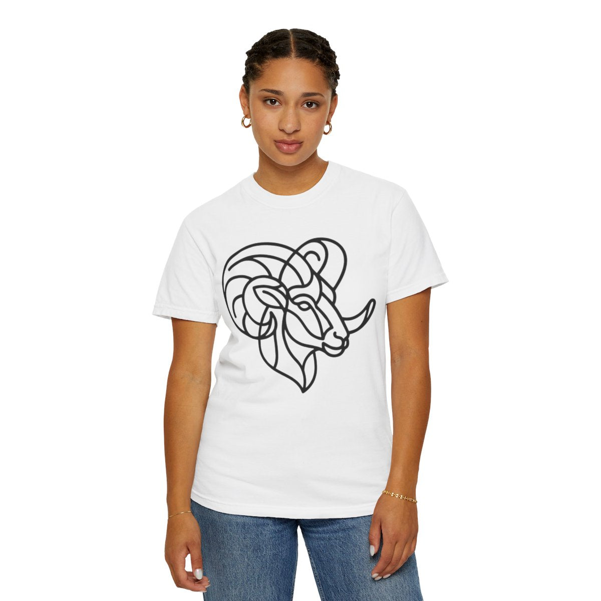 Color: White | Aries The Minimalist Ram Unisex Garment-Dyed Tee