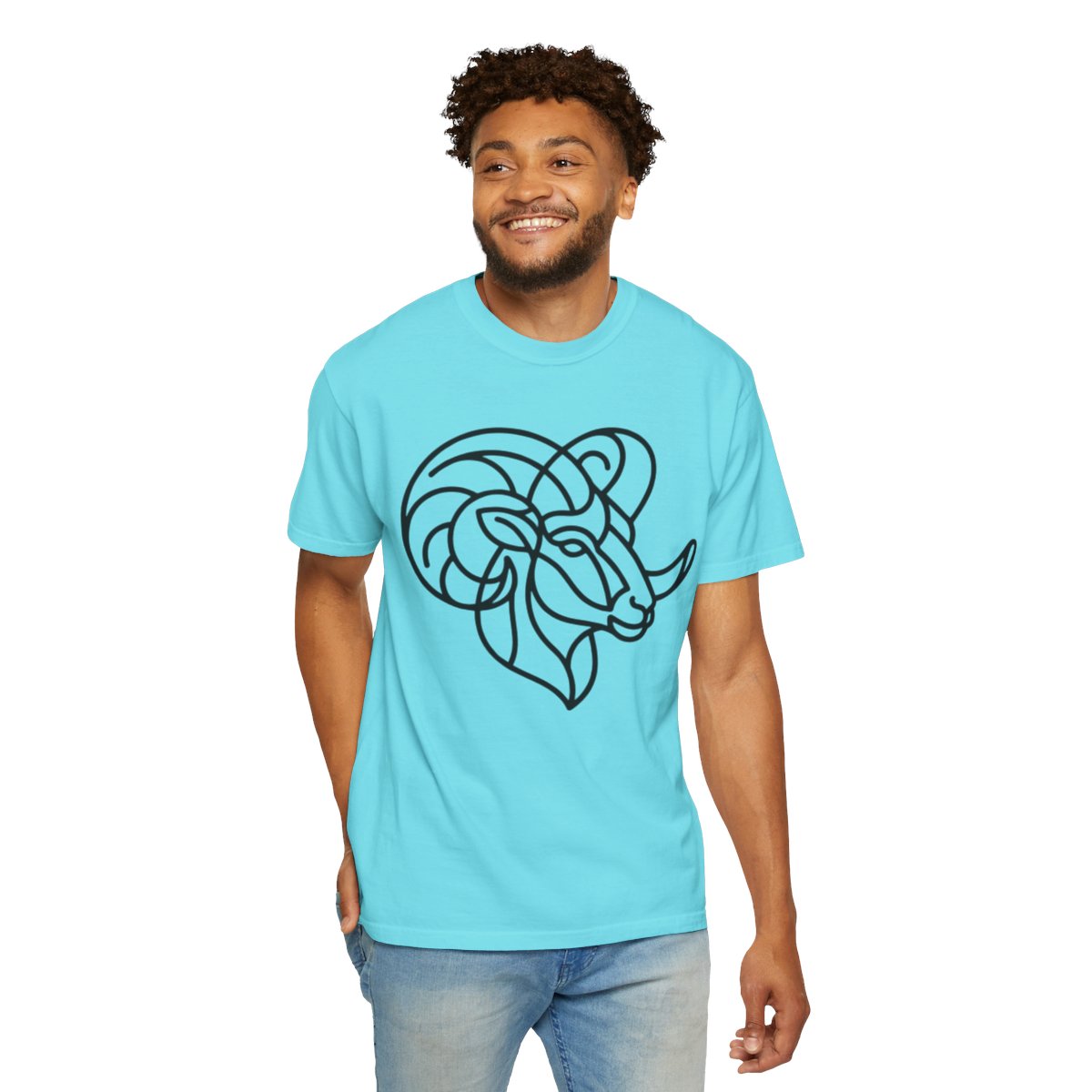 Color: Lagoon Blue | Aries The Minimalist Ram Unisex Garment-Dyed Tee
