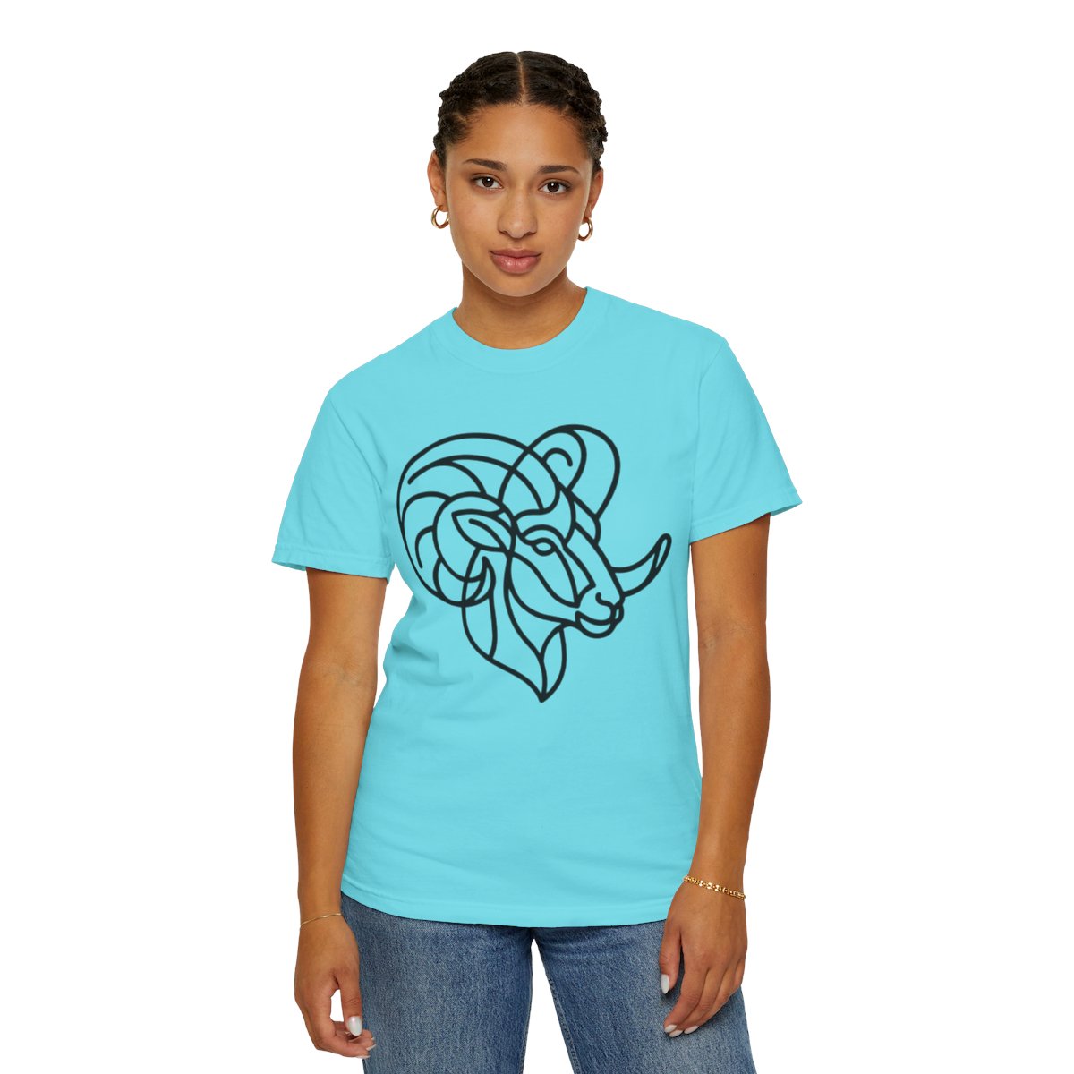 Color: Lagoon Blue | Aries The Minimalist Ram Unisex Garment-Dyed Tee