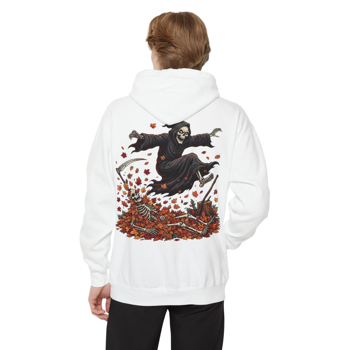 Color: White | Autumn Death Garment-Dyed Hoodie