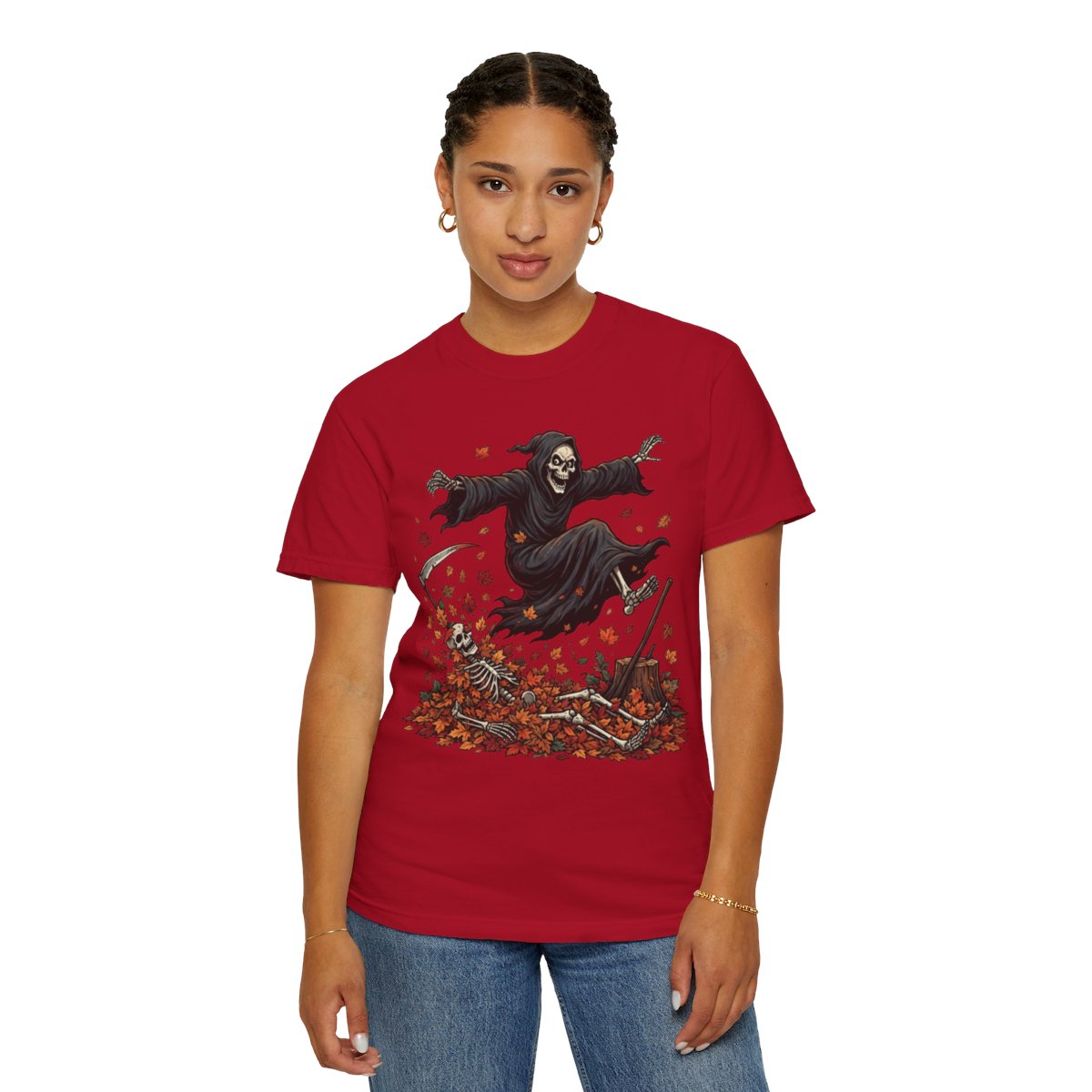 Color: Red | Autumn Death Unisex Garment-Dyed Tee