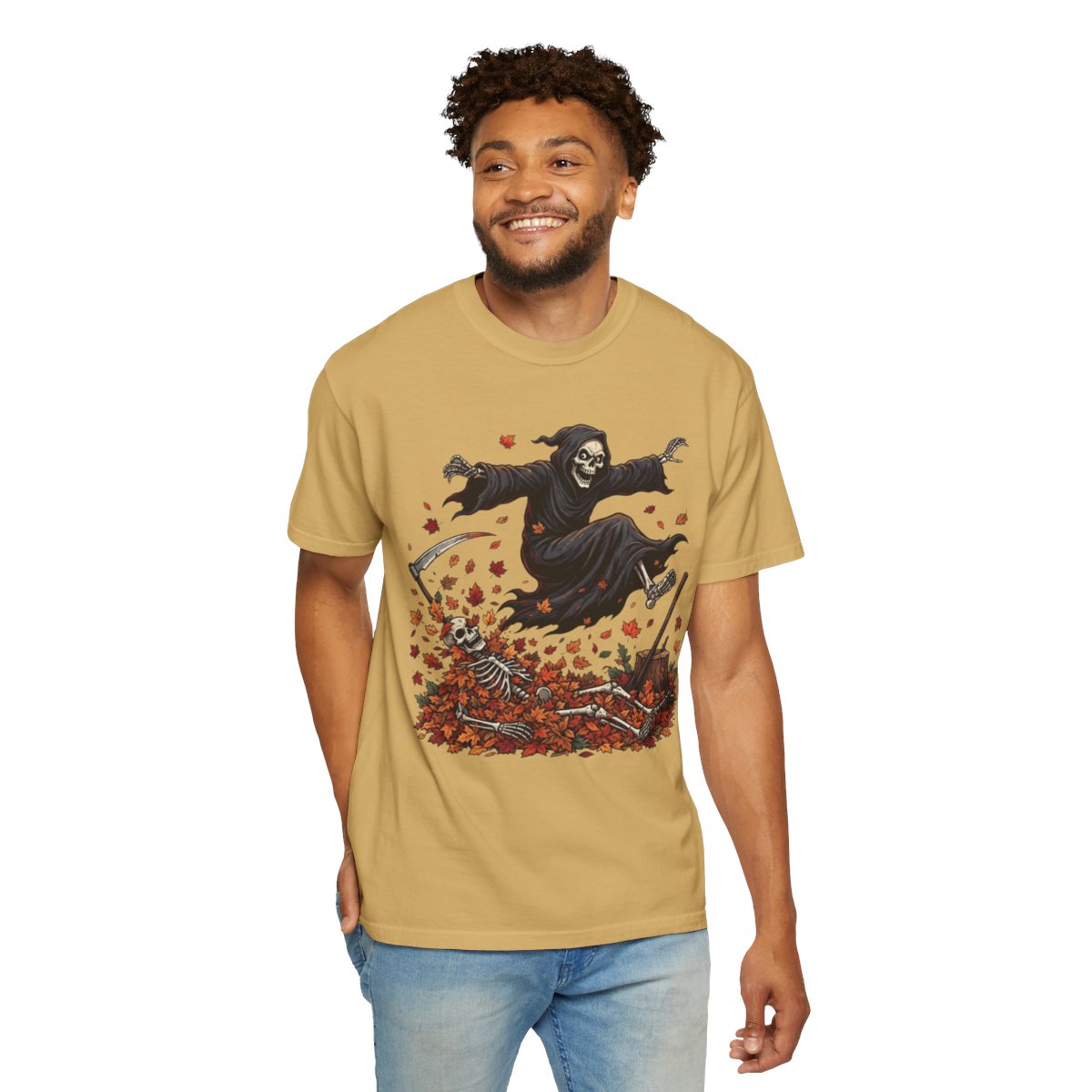 Color: Mustard | Autumn Death Unisex Garment-Dyed Tee