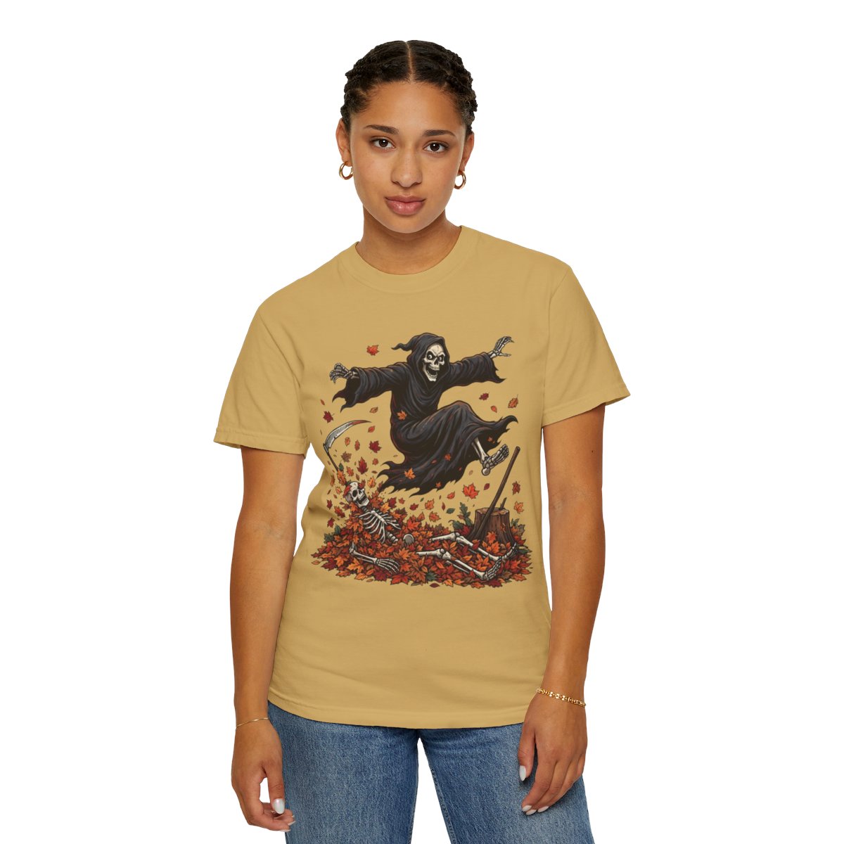 Color: Mustard | Autumn Death Unisex Garment-Dyed Tee